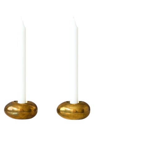 A Pair of Rare Danish Modernist Brass Candlesticks by Carl Cohr, Denmark, 1950s
